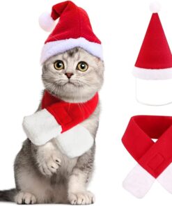 YUJUN 2PCS Cat Santa Hat with Scarf Outfit