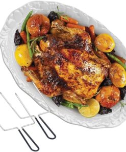 17 Inch Ceramic Turkey Platter with Turkey Forks and Lifter Set