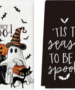 Ghost Cat Halloween Kitchen Towels Set of 2