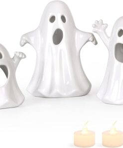 Sunlit Ceramic Ghost with Tea Lights