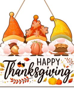 Happy Thanksgiving Door Sign Decorations Gnomes Wreath