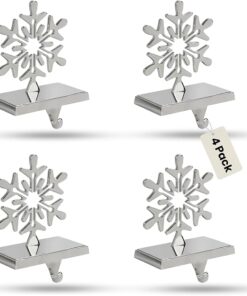 Iconikal 4-Pack Stocking Holders, Chrome Metal Snowflake