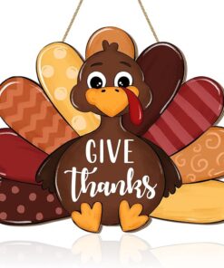 Give Thanks Turkey Door Sign Thanksgiving Decorations Cute Turkey