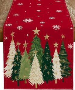 Christmas Table Runner, 13x72 Inch Snowflakes & Trees