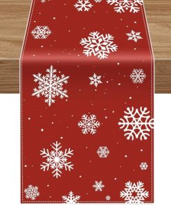 Christmas Table Runner, Red Rustic Farmhouse 13.4x74 Inch