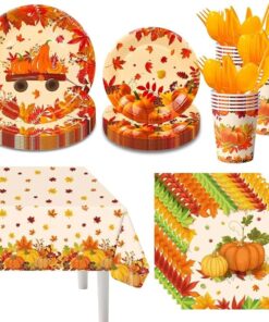 113 Pcs Thanksgiving Party Supplies Tableware for 16 Guests