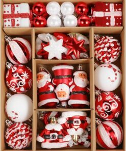 Christmas Ball Ornaments Set, 55 ct Red White Assorted