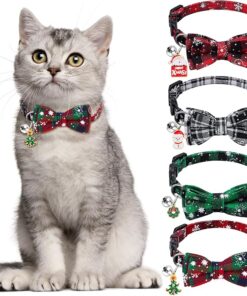 Vellibring 4 Pack Christmas Cat Collars, Plaid & Snowflake