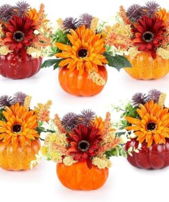 Set of 6 Mini Fall Pumpkin with Artificial Flower Decorations