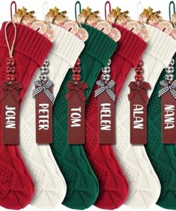 6-Pack 18-Inch Cable Knitted Christmas Stockings, Personalized