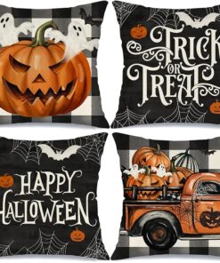 Halloween Buffalo Plaid Pumpkin Throw Pillow