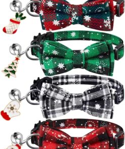 LLHK 4 Pack Christmas Cat Collars with Bow Tie and Bell