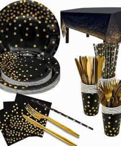 129 Pcs Black and Gold Party Supplies for New Year Eve 2026