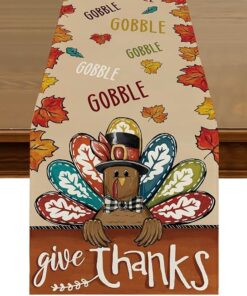 Thanksgiving Give Thanks Gobble Turkey Table Runner 13x72 Inch