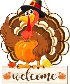 Thanksgiving Turkey Door Sign Decorations Fall Welcome Wooden