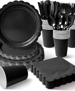 Vyntra 175 Pcs Black Disposable Paper Plates and Napkins Set