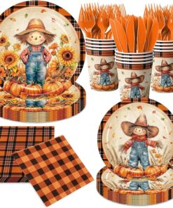 144 Pcs Fall Thanksgiving Party Supplies Pumpkin Scarecrow Paper Plates