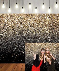 7x5ft Black and Gold Glitter Backdrop Happy New Year Eve Banner