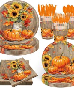 140 Pcs Fall Thanksgiving Party Supplies Tableware Set for 20 Guests