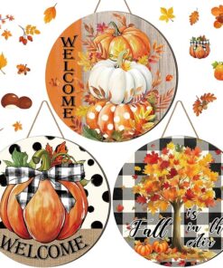 3 Pcs Fall Decoration for Home Pumpkin Front Door Decor Sign