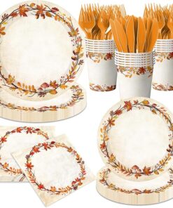 Fall Paper Plates and Napkins 144 Pcs Watercolor Fall Party Decor