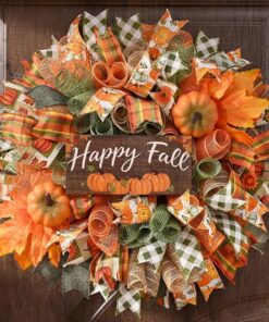 Fall Wreaths for Front Door 20 Inch Wreath Mesh Bow