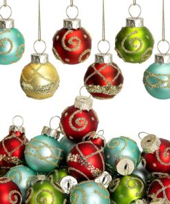 Watayo 24 Pcs Mini Multi-Color Glass Ball Ornaments