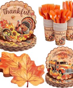 175 Pieces Thanksgiving Fall Party Supplies Turkey Maple Paper Plates