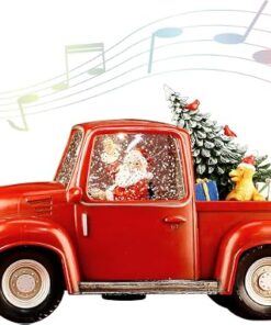 Lighted Vintage Red Truck Musical Christmas Snow Globe, Santa Claus in Truck