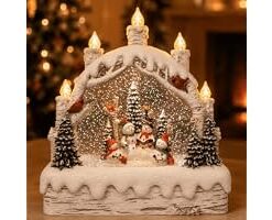 Christmas Snow Globe Lantern with Music, Snowman Family & Flameless Candles