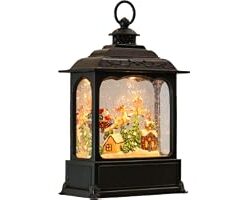 Eldnacele Musical Snow Globe Lantern with Timer, Swirling Singing Water