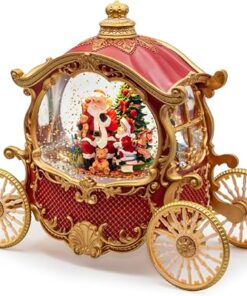Vintage Christmas Carriage Snow Globe with Santa Scene, 8 Holiday Songs
