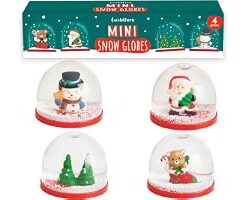 THE TWIDDLERS 4 Mini Christmas Snow Globes, 2 Inch, Assorted Xmas Designs