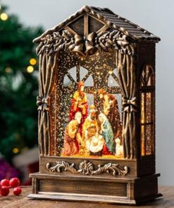 Christmas Snow Globe Lighted Manger Nativity Scene, Musical Water Lantern